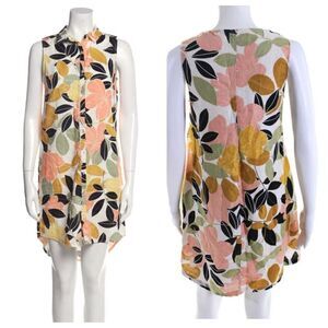 Rachel Zoe Linen Sleeveless High-Lo‎ Shirt Dress Shift Tropical Print Small